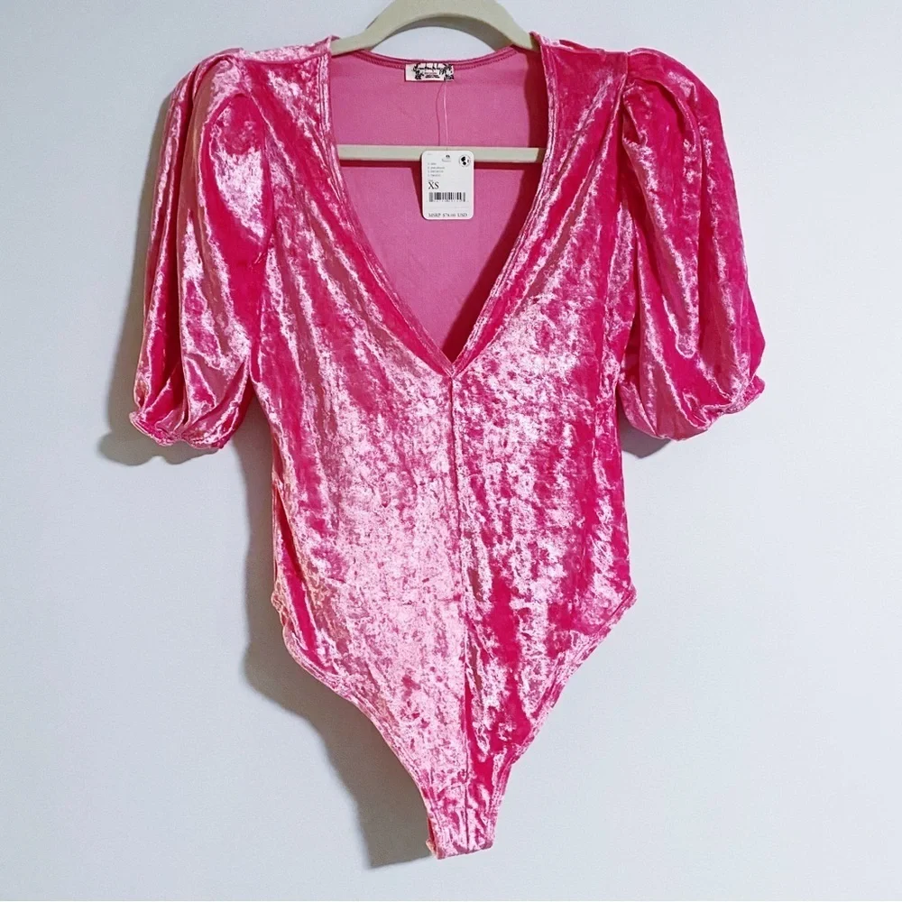 Free People Intimately - Pink Velvet Bodysuit